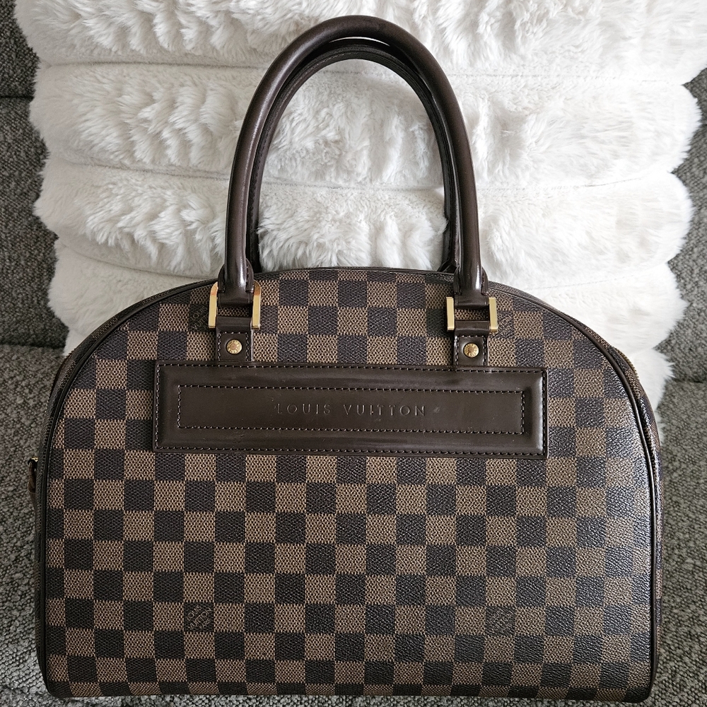 Louis Vuitton Brown Satchel with Iconic Damier Ebene Pattern